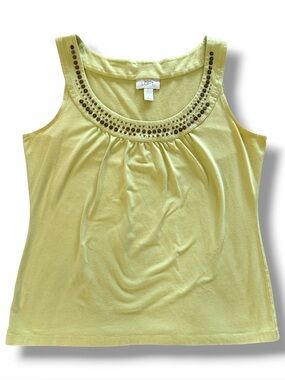 Ann Taylor LOFT Y2K Lime Green Halter Sleeveless Beaded Sequin Tank Top sz Large